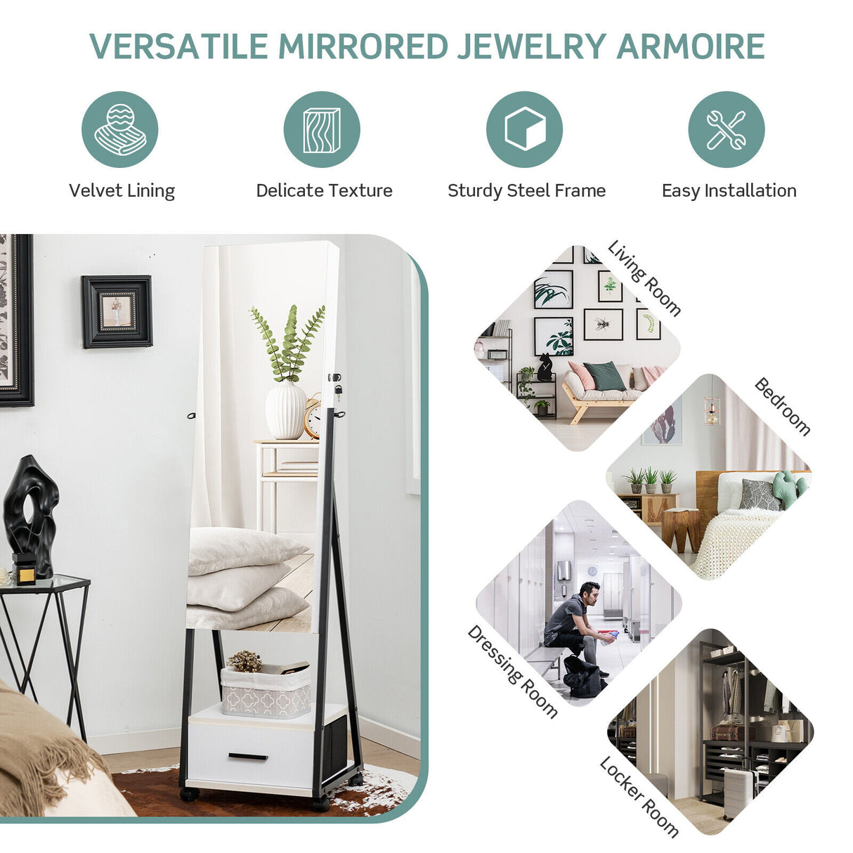 Jewelry Cabinet with Full Length Mirror