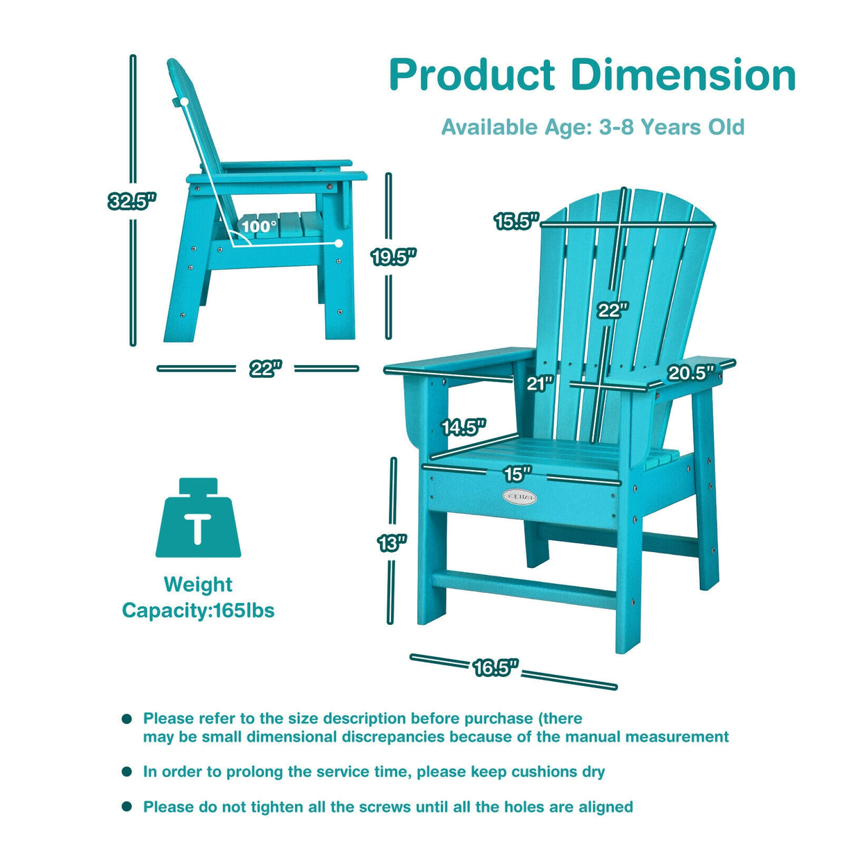 Patio Kids' Adirondack Chair with Ergonomic Backrest