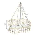 2 Person Hanging Hammock Chair with Cushion Macrame Swing-Beige