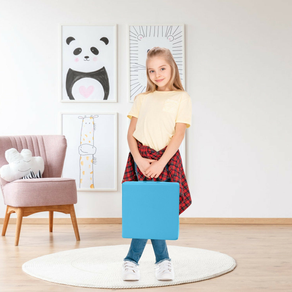 6 Pieces 15 Inches Square Toddler Floor Cushions Flexible Soft Foam Seating with Handles