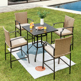 Patio Rattan Bar Stools Set of 4 with Soft Cushions
