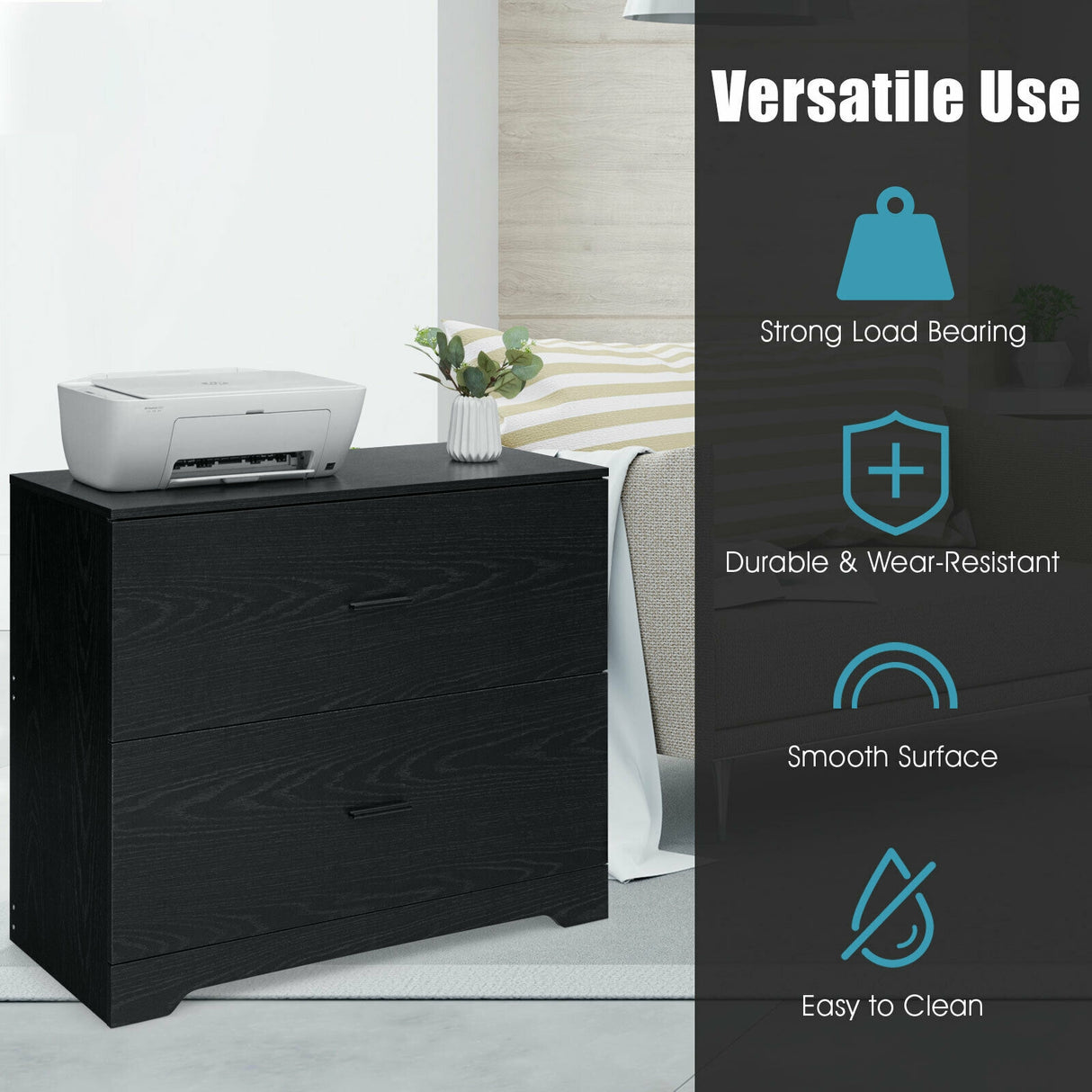 2-Drawer Lateral File Cabinet with Adjustable Bars for Home and Office