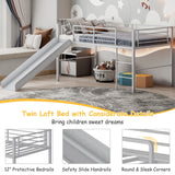 Twin Metal Loft Bed with Slide Safety Guardrails and Built-in Ladder