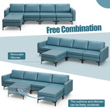 1/2/3/4-Seat Convertible Sectional Sofa with Reversible Ottoman-4-Seat L-shaped with 2 USB Ports