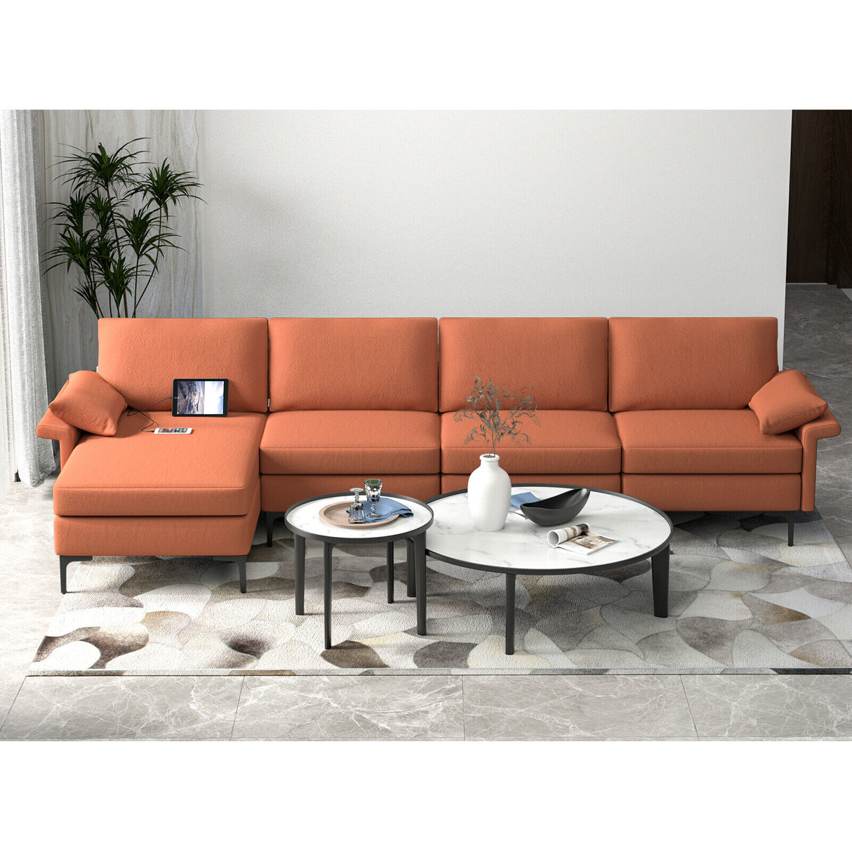 Extra Large L-shaped Sectional Sofa with Reversible Chaise and 2 USB Ports for 4-5 People