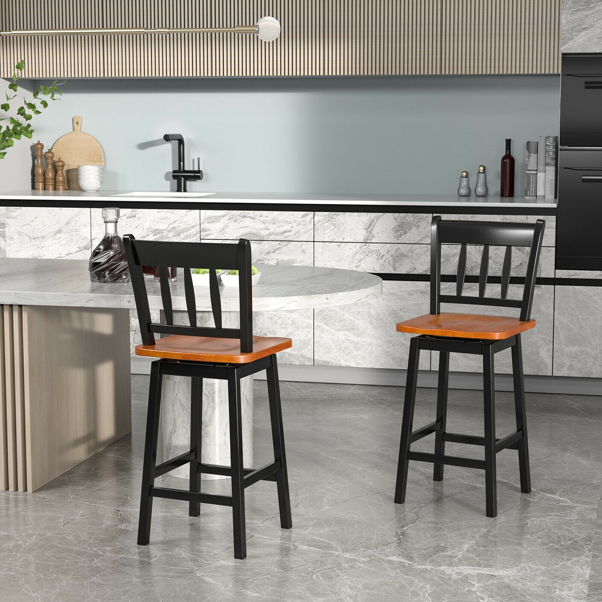 24.5 Inches Set of 2 Swivel Bar Stools with 360Â° Swiveling