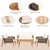 4 Pieces Patio Rattan Furniture Set with Removable Cushions