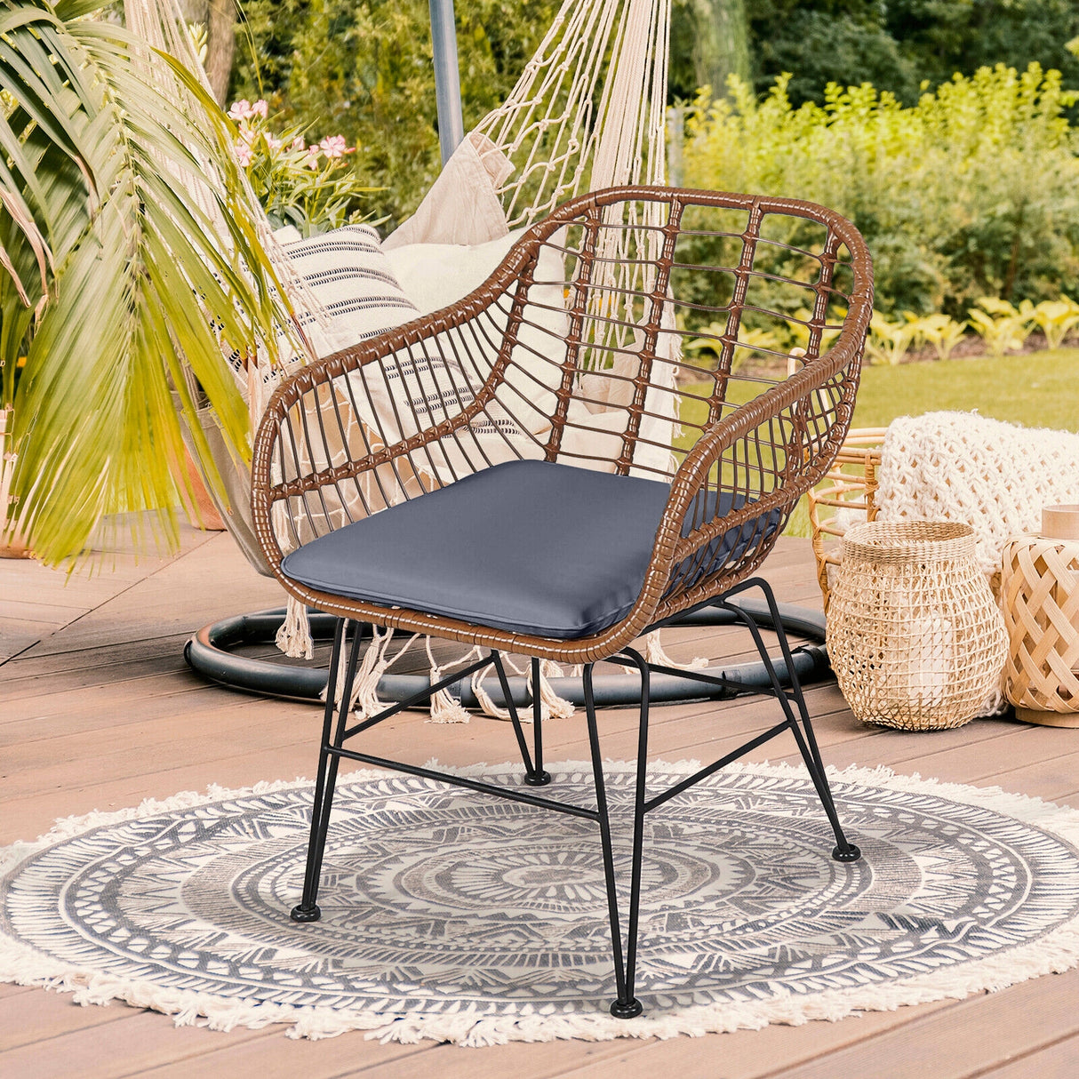 3 Pieces Patio Rattan Bistro Set with Cushion