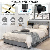 Full/Queen Size Upholstered Bed Frame with 4 Drawers-Silver-Full Size