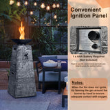48 Inch Propane Fire Bowl Column with Lava Rocks and PVC Cover-Gray