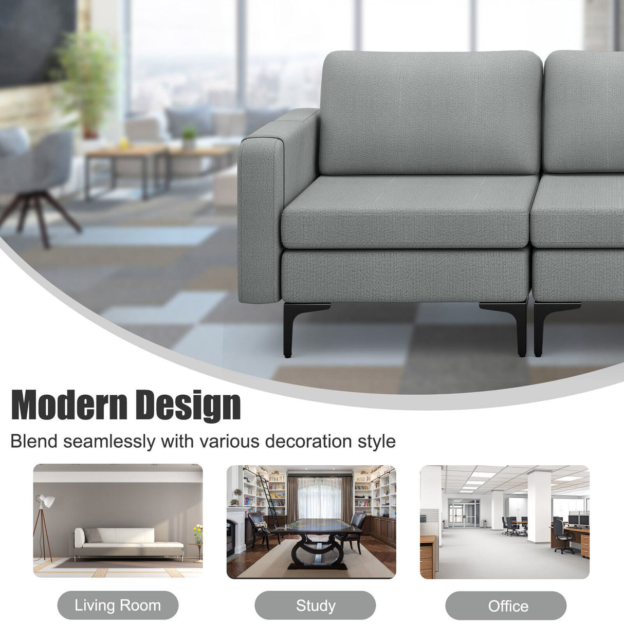 Convertible Leather Sofa Couch with Magazine Pockets 3-Seat with 2 USB Port