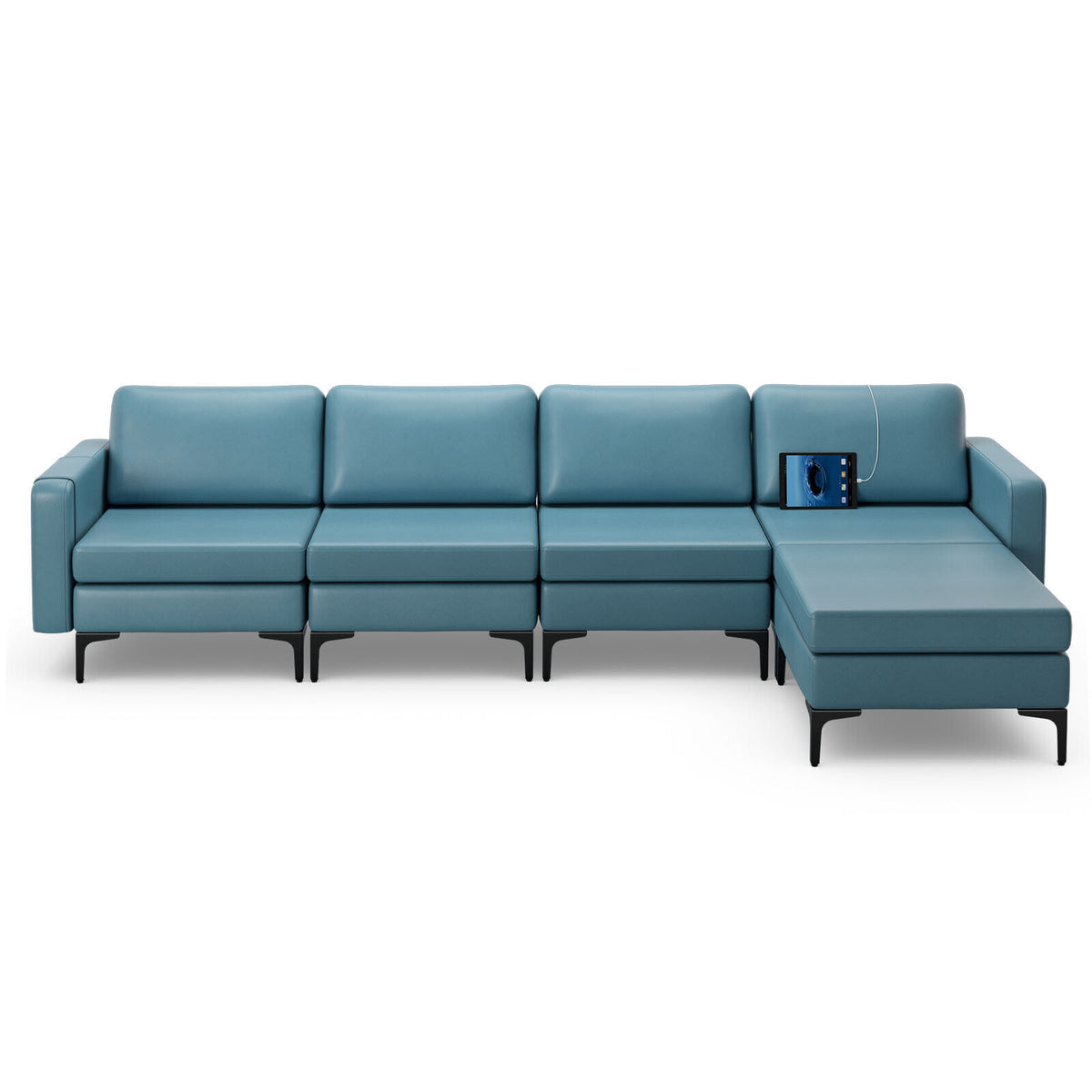 1/2/3/4-Seat Convertible Sectional Sofa with Reversible Ottoman-4-Seat L-shaped with 2 USB Ports