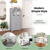 4 Door Freee-Standing Bathroom Cabinet with 2 Drawers and Glass Doors