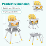 6-in-1 Convertible Baby High Chair with Adjustable Removable Tray