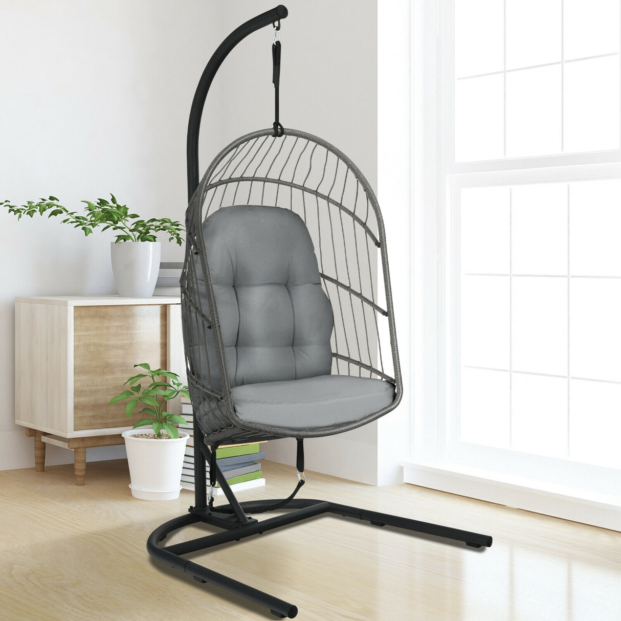 Hanging Wicker Egg Chair with Stand
