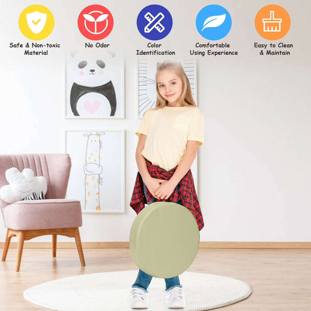 6 Pieces 15 Inch Round Toddler Floor Cushions for Kids