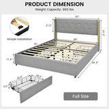 Full/Queen Size Upholstered Bed Frame with 4 Drawers-Silver-Full Size