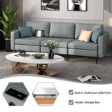 Convertible Leather Sofa Couch with Magazine Pockets 3-Seat with 2 USB Port