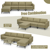 1/2/3/4-Seat Convertible Sectional Sofa with Reversible Ottoman-4-Seat L-shaped with 2 USB Ports