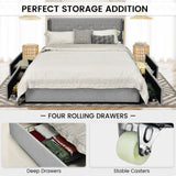 Full/Queen Size Upholstered Bed Frame with 4 Drawers-Silver-Full Size