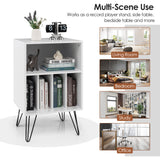 Freestanding Record Player Stand Storage Cabinet with Metal Legs