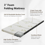Queen 3 Inch Tri-fold Memory Foam Floor Mattress Topper Portable with Carrying Bag
