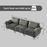 Large 3-Seat Sofa Sectional with Metal Legs for 3-4 people