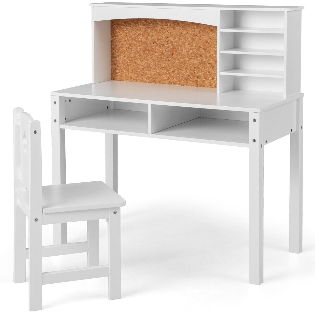 Kids Desk and Chair Set with Hutch and Bulletin Board for 3+ Kids