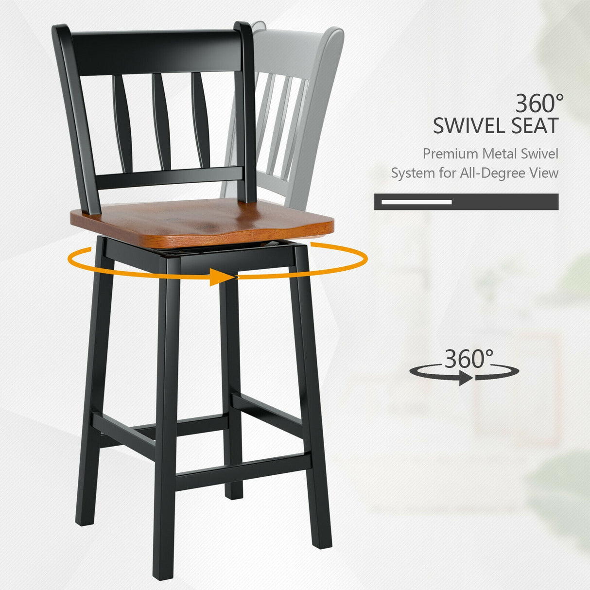 24.5 Inches Set of 2 Swivel Bar Stools with 360Â° Swiveling