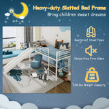 Twin Metal Loft Bed with Slide Safety Guardrails and Built-in Ladder