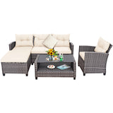 4 Pieces Patio Rattan Furniture Set with Cushion and Table Shelf