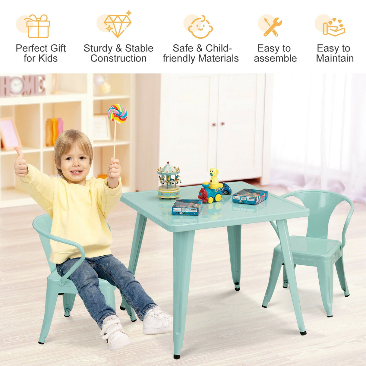 27 Inch Kids Square Steel Table Play Learn Activity Table-Blue