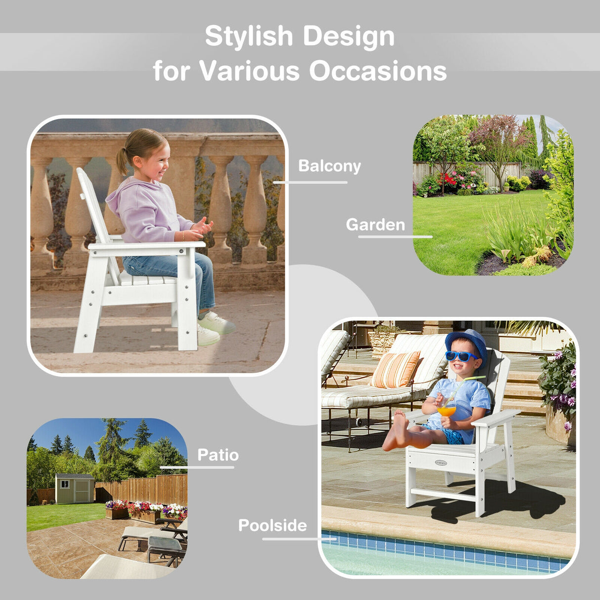 Patio Kids' Adirondack Chair with Ergonomic Backrest