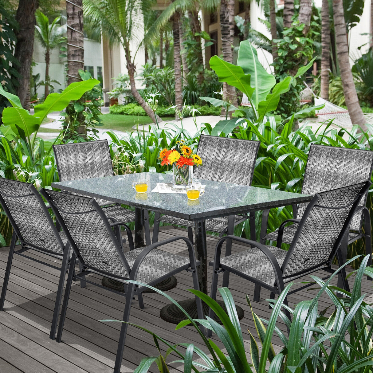 Set of 6 Outdoor PE Wicker Stackable Chairs with Sturdy Steel Frame