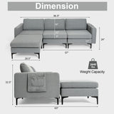 Modular 3-Seat L-shaped Sectional Sofa with Reversible Chaise and 2 USB Ports