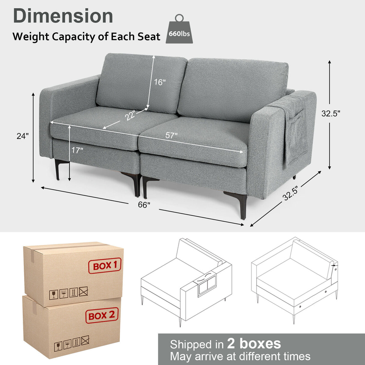 1/2/3/4-Seat Convertible Sectional Sofa with Reversible Ottoman-2