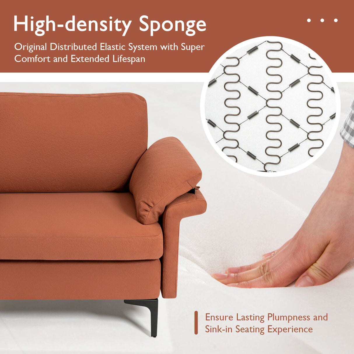 Modern Fabric Loveseat Sofa for with Metal Legs and Armrest Pillows