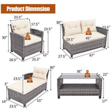 4 Pieces Patio Rattan Furniture Set with Cushion and Table Shelf