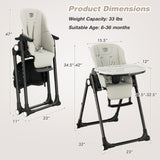 4-in-1 Baby High Chair with 6 Adjustable Heights-Gray