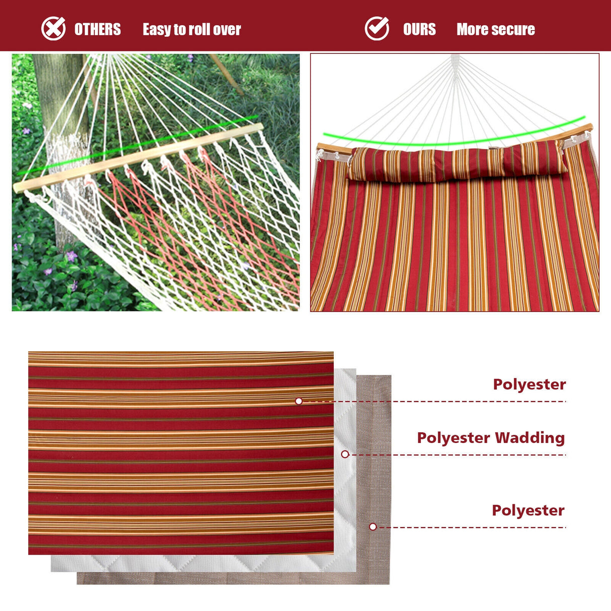 Outdoor Hammock with Detachable Pillow
