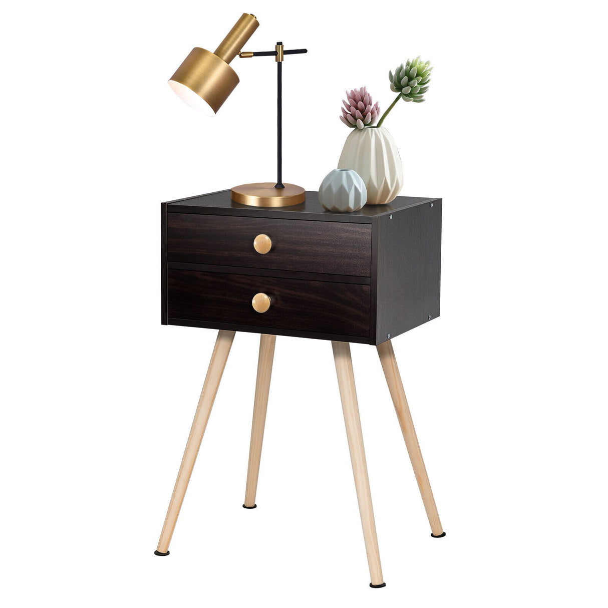 Modern Nightstand Bedside Table Mid Century with 2 Drawers