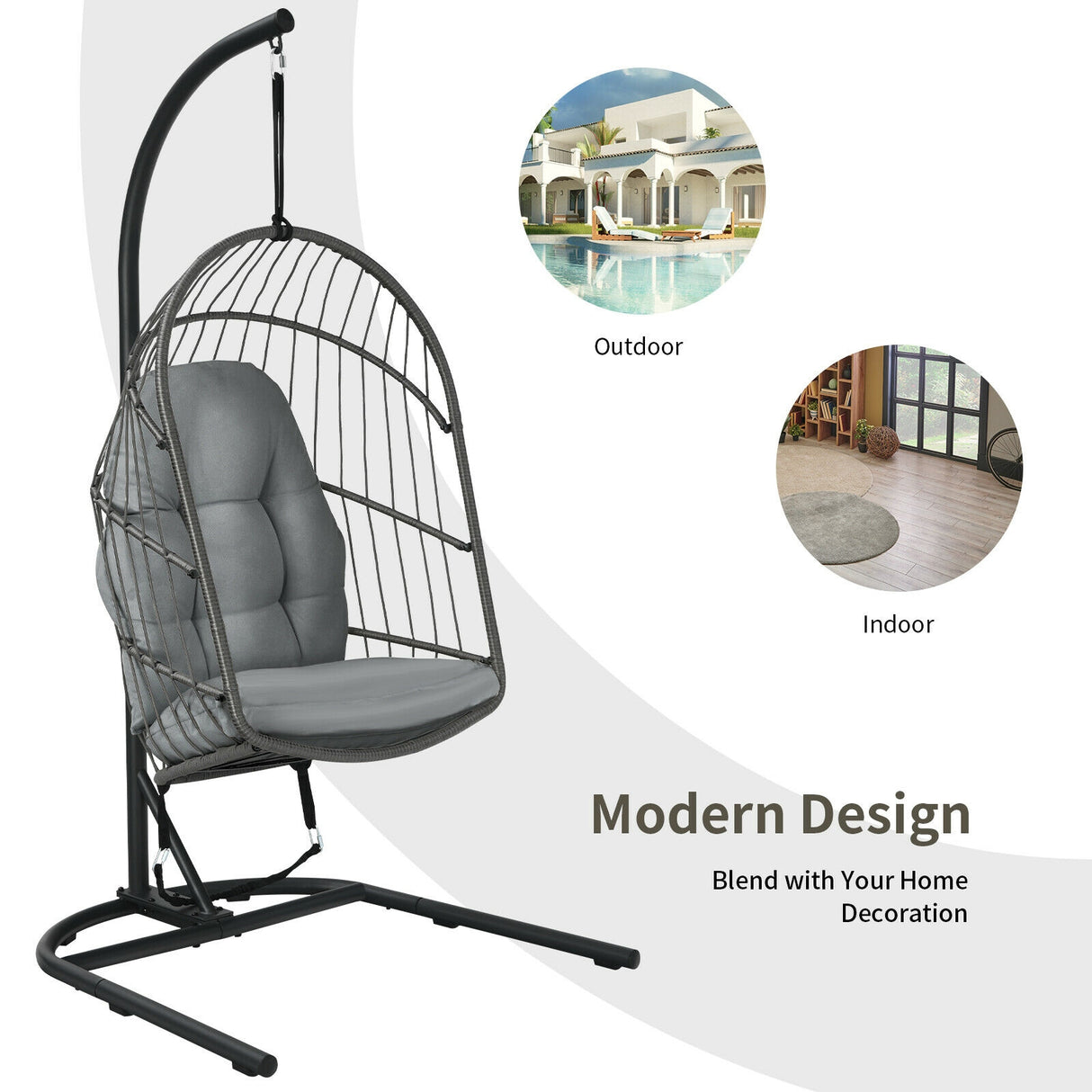 Hanging Wicker Egg Chair with Stand