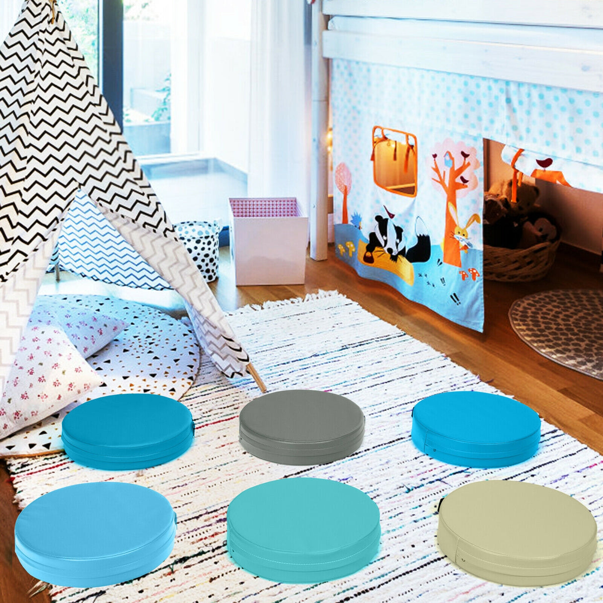 6 Pieces 15 Inch Round Toddler Floor Cushions for Kids