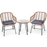 3 Pieces Patio Rattan Bistro Set with Cushion