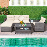 4 Pieces Patio Rattan Furniture Set with Cushion and Table Shelf