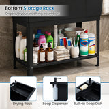100L Utility Sink Laundry Tub with Rotating Faucet and Storage Shelf-Black