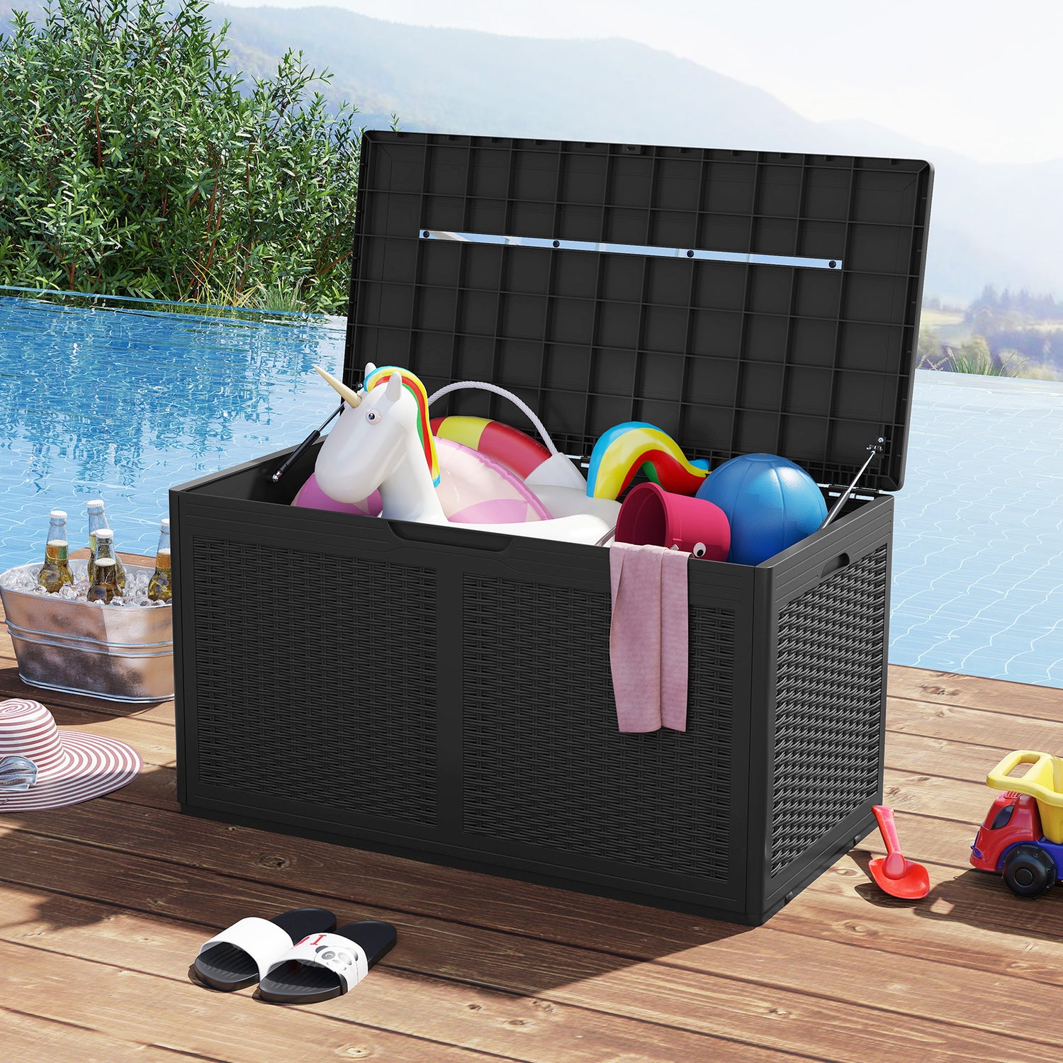 100 Gallon Resin Deck Box Outdoor Waterproof Storage Bench