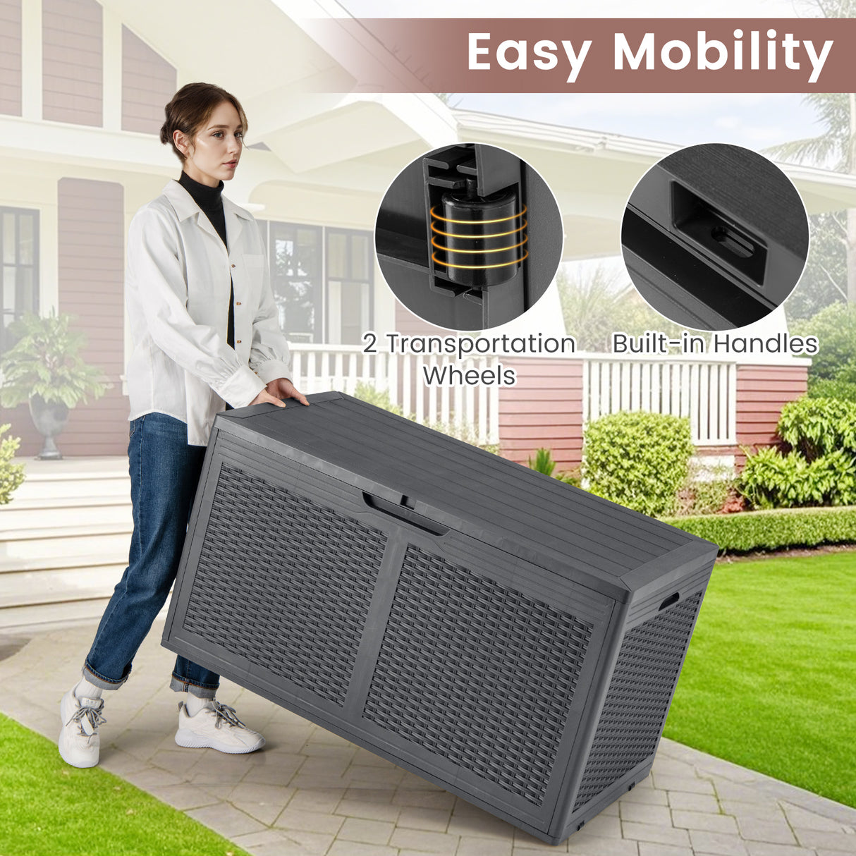 100 Gallon Resin Deck Box Outdoor Waterproof Storage Bench