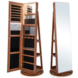 360Â° Rotating Mirrored Jewelry Cabinet Armoire 3 Color LED Modes Lockable