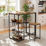 3-Piece Bar Table Set for 2 Bar-Height Dining Table with 2 Stools-Rustic Brown